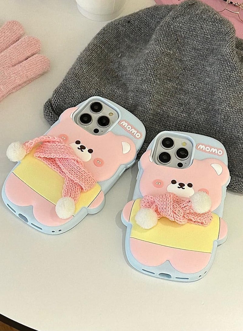 MOMO Ecosystem Stylish 3D Cartoon Case for iPhone12-13-14-15 Pro Max, All-Round Protection, Anti-Slip Cover, Scratch-Resistant, and Fun Aesthetic Cover (Happy Bear) - Image 1